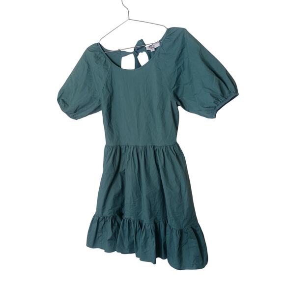 Peter Som Puff Sleeve Ruffle Trim Open Back Mini Dress in Green Size 6 - Picture 5 of 16